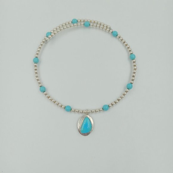 Vintage Sterling Silver Beaded Turquoise Choker - Picture 7 of 16